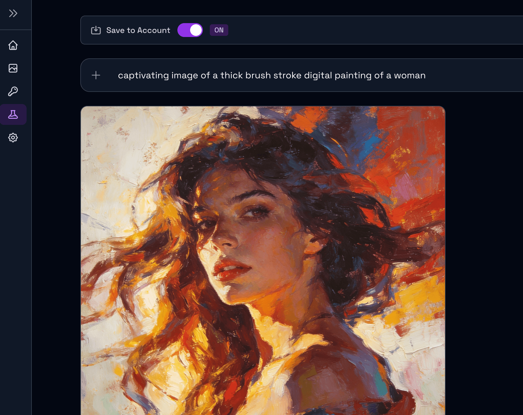 AI image generation tool interface showing a digital painting created with the generate tool
